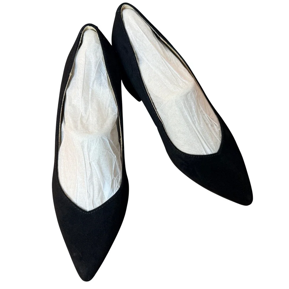 Marc Fisher Zala Black Faux Suede Pointed Toe Block Heel Pumps Womens 7.5 W Wide
